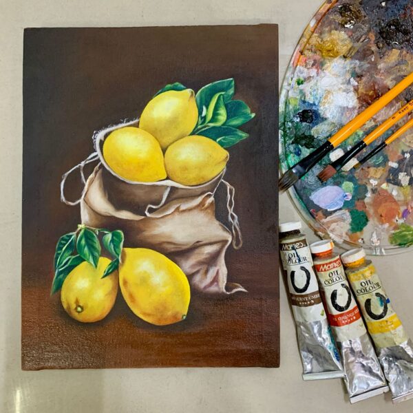 Vintage Lemons Oil Painting, Kitchen Décor