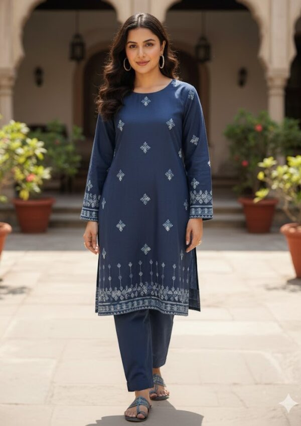 Khaddar Suit | 2pc | Stitched Blue Suit