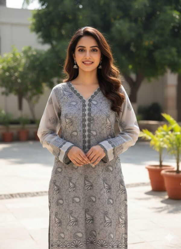 Sheer Cotton Blend Embroidered Shirt | Grey