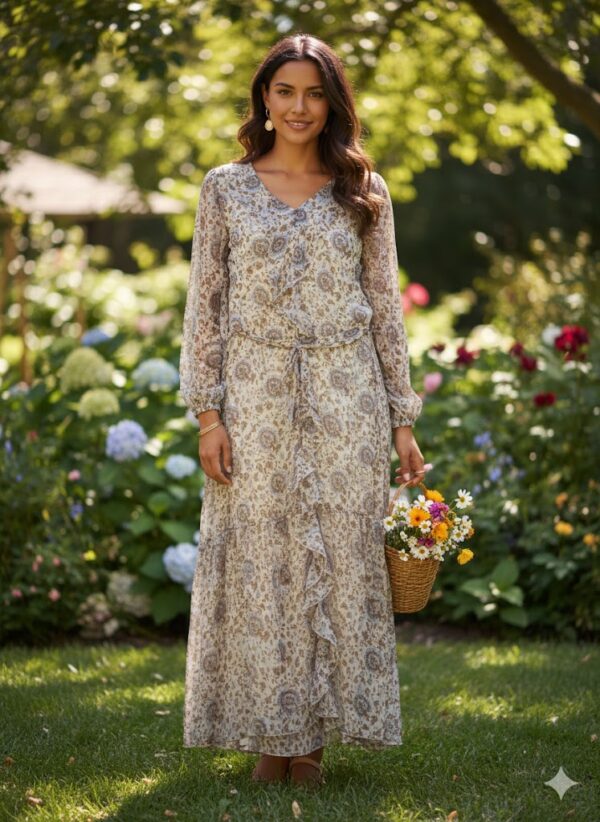 3 Layered Style full Sleeves Maxi Dress | Shafoon