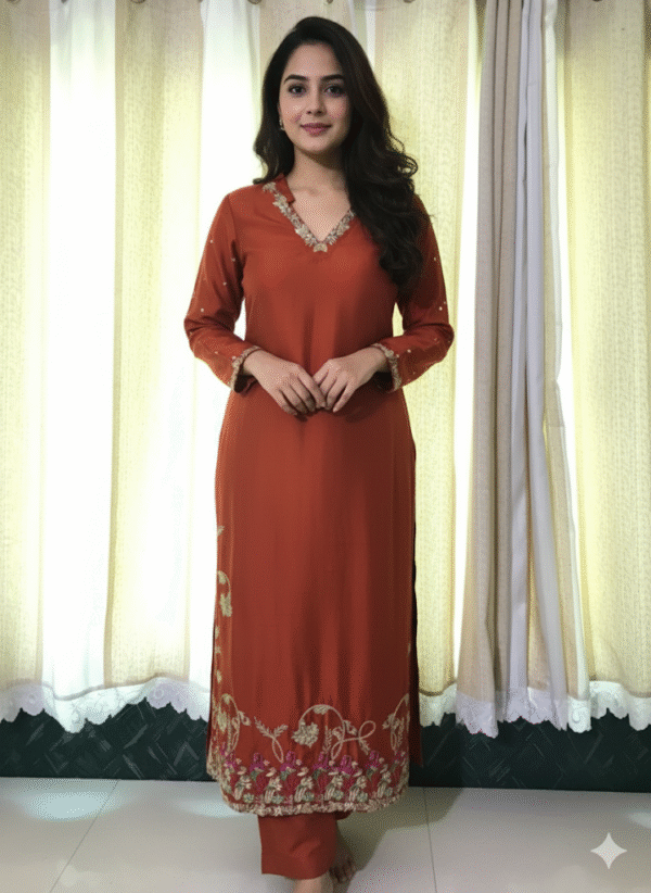 Rust Orange Embroidered 2-Piece Suit