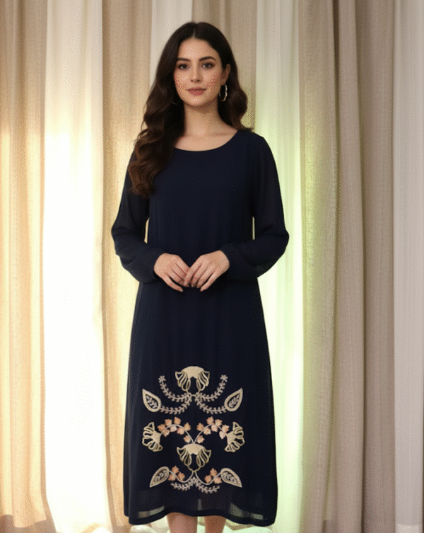 Navy Blue Embroidered Tunic | 3 Piece |