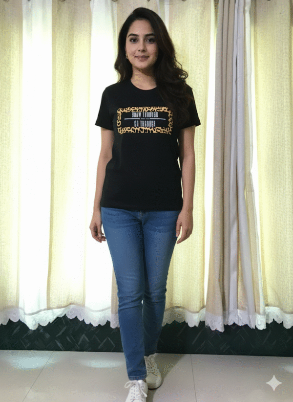 Girls' Black Graphic T-Shirt – "Grow Through What You Go Through"